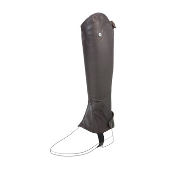 Brauner Leder-Haustierpflege-Stiefel, mit einem passgenauen Design, einem Druckknopf und einem verstellbaren Riemen am Knöchel.