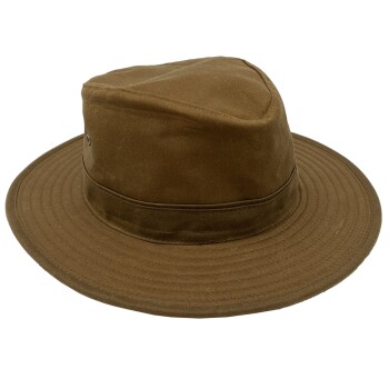 Brauner breitkrempiger Outdoor-Hut mit gesteppten Details, geeignet für Tierbesitzer oder Outdoor-Aktivitäten.