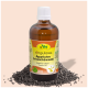 Flasche cdVet ägyptisches Schwarzkümmelöl mit einem gelben Etikett, umgeben von Schwarzkümmelsamen, mit der Aufschrift "100% NATUR."