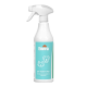 Eine weiße 'Envira' Sprühflasche auf einem türkisfarbenen Hintergrund, mit Illustrationen von Katzen und Hunden sowie dem Text 'ANTI-KNABBER-SPRAY'.