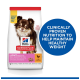 Hill's Science Plan dog food bag with a small brown dog, labeled "Light Adult 1-6 Small & Mini," featuring a chicken icon and health claims.