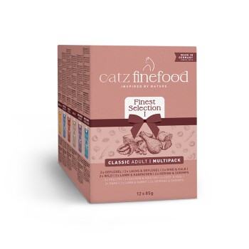 Catz Finefood Finest Selection I Classic Adult Multipack Katzenfutter, 12 x 85g, hergestellt in Deutschland, mit verschiedenen Fleischsorten.