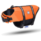 Orangenes Hundelebenweste mit schwarzen Riemen und reflektierenden Details, mit einem noblezza-Logo, entworfen für die Sicherheit von Haustieren im Wasser.