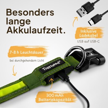 LED-Haustierleine mit USB-C-Ladung, mit einer Batteriekapazität von 300 mAh und einer Lichtdauer von 7-8 Stunden.
