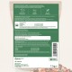 Getrocknete Ergänzungsflocken für Hunde, mit grüner und beiger Verpackung, die Nährwertinformationen, Zutaten und Fütterungsempfehlungen enthält.