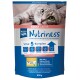 Verpackung für Katzenfutter mit einer grauen Katze mit grünen Augen, beschriftet mit 'Nutriness Adult Lachs', das 'Vital-5-Komplex' für gesundheitliche Vorteile hervorhebt.