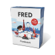 Karton mit Tierfutter, der einen Cartoon-Hund und einen Koch zeigt, beschriftet mit "FRED" und "Sherley", mit "Tim Raue Limited Edition" und "Frankreich".