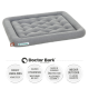 Grau gefärbtes Haustierbett mit gepolstertem Design, mit der Aufschrift "Doctor Bark," das Haltbarkeit, Hygiene und Waschbarkeit bis zu 95°C verspricht.