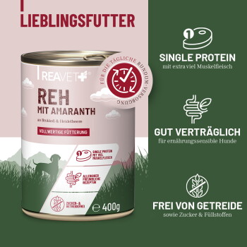 Etikett einer Hundenassfutterdose mit 'OFFENE DEKLARATION' und großem '76% FLEISCH', dazu '10% KOHLENHYDRAT, 7% GEMÜSE, 5% OBST'
