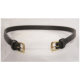 Schwarzes Leder-Haustierhalsband mit goldenen Schnallen, auf einem hellen Hintergrund präsentiert.