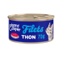 Boîte de nourriture pour chat Edgard Cooper avec des filets de thon, 70g, avec une étiquette bleue et une illustration de chat souriant.