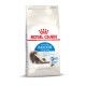 Sac de nourriture pour chat Royal Canin Indoor Long Hair avec une illustration de chat à poils longs, mettant l'accent sur la réduction des boules de poils et des odeurs de selles.