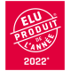 Rotes Abzeichen mit weißem Text, der 'ELU PRODUIT DE L'ANNÉE 2022*' angibt, was auf einen Produktpreis hinweist.