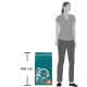 Sac de nourriture pour chat Purina ONE Bifensis Adult, 1,3 kg, 699 mm de hauteur, présenté à côté d'une silhouette de femme debout pour comparaison de taille.