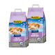 Deux sacs de litière pour chats MultiFit Fresh Comfort, présentant un chat tigré orange détendu sur le devant, avec des étiquettes 'Klumpend' et '20l'.