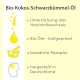 Produktbild von Bio-Kokos-Schwarzkümmel-Öl mit Vorteilen wie Unterstützung des Hautstoffwechsels, kaltgepresste Öle und hergestellt in Deutschland.