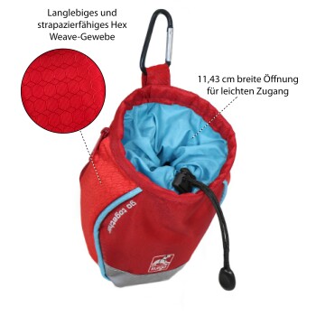 Rote Haustier-Zubehörtasche aus strapazierfähigem Hex Weave-Gewebe, mit einer 11,43 cm breiten Öffnung für einfachen Zugang und einem Karabinerclip.