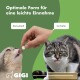 Hand füttert einer leckenden Katze eine Tablette; zweite Katze am Futternapf. Text: „Optimale Form für eine leichte Einnahme“. GIGI-Logo.