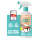 Eine 500 ml Sprühflasche mit dem Etikett "GREEN HERO" für Insektenschutz, mit einer Pferdeillustration und dem Emblem "Made in Germany."