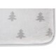 Soft white pet blanket with gray tree patterns, featuring a rounded edge and plush texture.