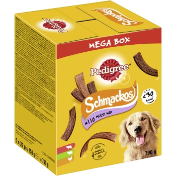 Boîte Mega de Pedigree Schmackos, contenant 110 friandises multi-mélanges, 790g, avec moins de 30 kcal par friandise, contenant Omega 6 et Vitamine E.