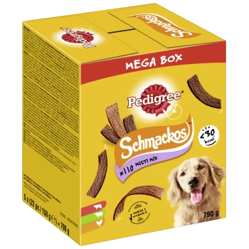 Boîte Mega de Pedigree Schmackos, contenant 110 friandises multi-mélanges, 790g, avec moins de 30 kcal par friandise, contenant Omega 6 et Vitamine E.