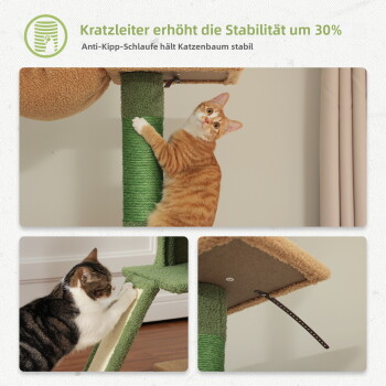 Katzenbaum von Boden bis Decke mit verstellbarer Höhe (210 cm bis 274 cm), mit einer plüschigen Oberseite, mehreren Plattformen und einer gemütlichen Hängematte.