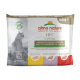Almo Nature HFC Natural multipack dla dorosłych kotów, z różnorodnymi przepisami na kurczaka, 6 paczek po 55g każda, z sylwetką kota.