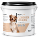 Behälter mit REAVET Flohsamen Schalen (Psylliumschalen) für Hunde, gekennzeichnet für die Verdauungsgesundheit, 1 kg, mit einem Hundebild.