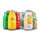 Bunte "SmoothieDog" Smoothie-Flaschen für Hunde, mit Huhn-, Rind- und Gemüsegeschmack, mit deutschen Beschreibungen.