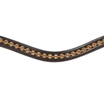 Ein stilvolles schwarzes Hundehalsband, verziert mit funkelnden goldenen Strasssteinen, die in einem wellenförmigen Muster angeordnet sind.