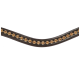 Ein stilvolles schwarzes Hundehalsband, verziert mit funkelnden goldenen Strasssteinen, die in einem wellenförmigen Muster angeordnet sind.