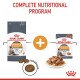 Royal Canin Care Hair & Skin pet food, featuring dry kibble and wet food pouch, labeled "Complete Nutritional Program."