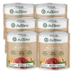 Sechs Dosen AniForte Pure Nature Wild Buffalo Hundefutter, mit einem Etikett, das "60% Büffel", "Mono-Protein" und "Glutenfrei" zeigt.