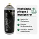 Rückseite einer 250ml Sprühdose Wachsjacken von Romneys mit Gebrauchsanweisung und Sicherheitshinweisen in Englisch und Deutsch.