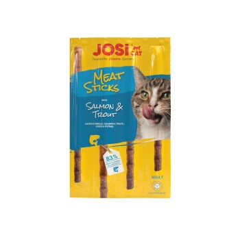 JosiCat Meat Sticks mit Lachs & Forelle Katzenleckerlis, 83 % Fleisch & tierische Nebenerzeugnisse, zuckerfrei, für erwachsene Katzen.
