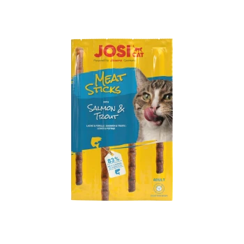 JosiCat Meat Sticks mit Lachs & Forelle Katzenleckerlis, 83 % Fleisch & tierische Nebenerzeugnisse, zuckerfrei, für erwachsene Katzen.
