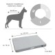 Hundematratze von Doctor Bark, waschbar bis 95 °C, für den Trockner geeignet, mit Text, der Sauberkeit und Pflegeleichtigkeit hervorhebt.