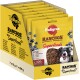 Verpackung für Pedigree Ranchos Superfoods Hundeleckerlis, mit Rindfleisch und Heidelbeeren, mit einem Foto eines Hundes und ernährungsphysiologischen Angaben.