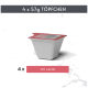 Weißer Portionsbecher für Tiernahrung mit rotem Foliendeckel; sichtbarer Text '4 x 57g TÖPFCHEN' und '4 x MIT LACHS'.