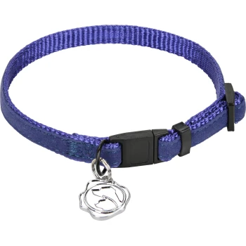 Katzenhalsband Royal Baumwolle blau Lila Haustierhalsband mit einem silbernen Anhänger, mit einem Druckknopfverschluss und verstellbarem Riemen.