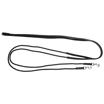 Schwarze doppelte Hundeleine mit zwei Clips, entworfen für das gleichzeitige Gassigehen mit zwei Hunden.