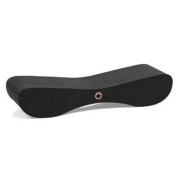 Schwarze Haustierrampe mit einer strukturierten Oberfläche und einem Logo mit einem Ahornblatt, entworfen für einen einfachen Zugang für Haustiere.