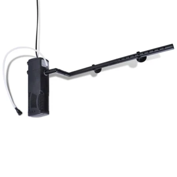 Aquariumfilterpumpen 16 W Schwarzer Aquarienfilter mit einem langen verstellbaren Auslassrohr, entworfen für eine effiziente Wasserzirkulation in Fischbecken.