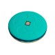 Ein rundes, türkisfarbenes Hundebett mit einer strukturierten Oberfläche und einem schwarzen Ruffwear-Logo in der Mitte.