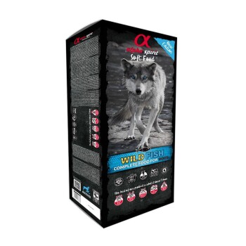 Alpha Spirit Soft Food 'Wild Fish' Hundefuttertüte mit Wolf mit blauen Augen und 'New Edition'-Marke