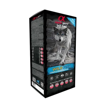 Alpha Spirit Soft Food 'Wild Fish' Hundefuttertüte mit Wolf mit blauen Augen und 'New Edition'-Marke