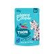 Sachet pour chat Edgard Cooper turquoise 85 g, 1+, « Thon et Poulet en sauce » avec illustration de chat et de thon.