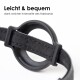 Schwarzes Haustierhalsband mit weichem Innenfutter, mit dem Text "Leicht & bequem dank weicher Innenseite des Halsbands."