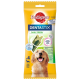 Opakowanie Pedigree DentaStix pokazuje uśmiechniętego golden retrievera, zielony patyk dentystyczny i korzyści 'Triple Action'.
